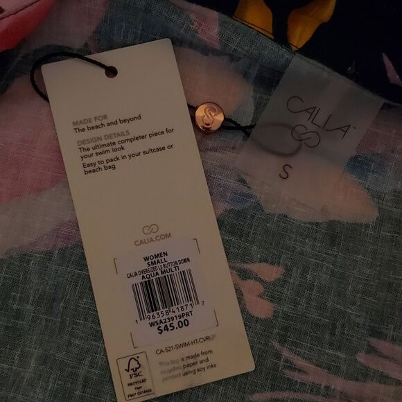 NWT CALIA Oversized Long Sleeve Button Down Cover Up Size S - Picture 9 of 10